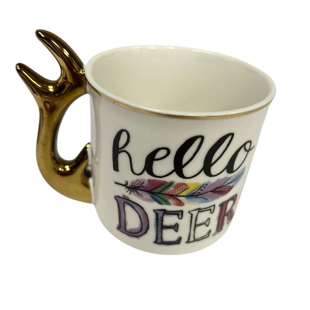 Jessica Flick "Hello Deer" Coffee Mug with Gold Antler Handle